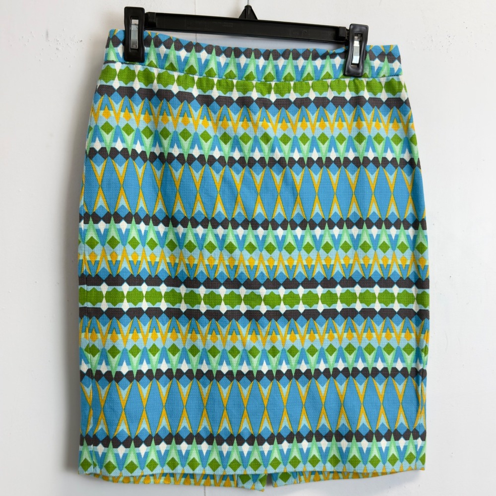 Geometric Diamond Print Pencil Skirt Womens 2 Blue Green Knee‎ Length Graphic - Picture 6 of 12